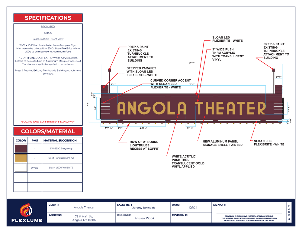 Angola Theatre Marquee Design Rendering - Front View
