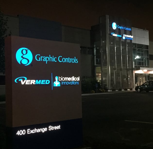 Graphic Controls ground sign by Flexlume