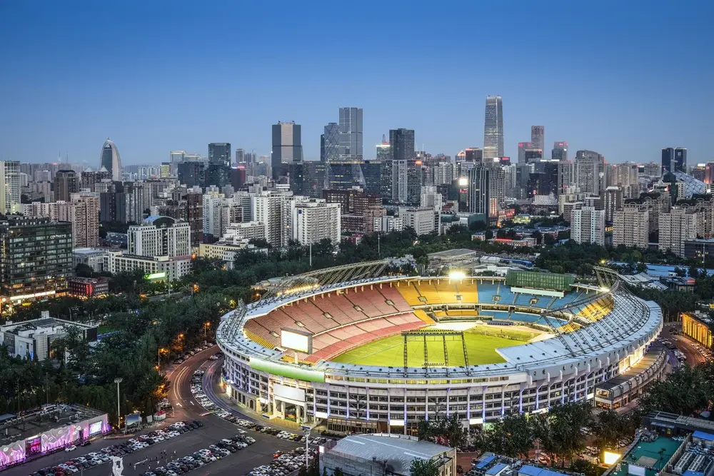 Beijing, China skyline and stadium